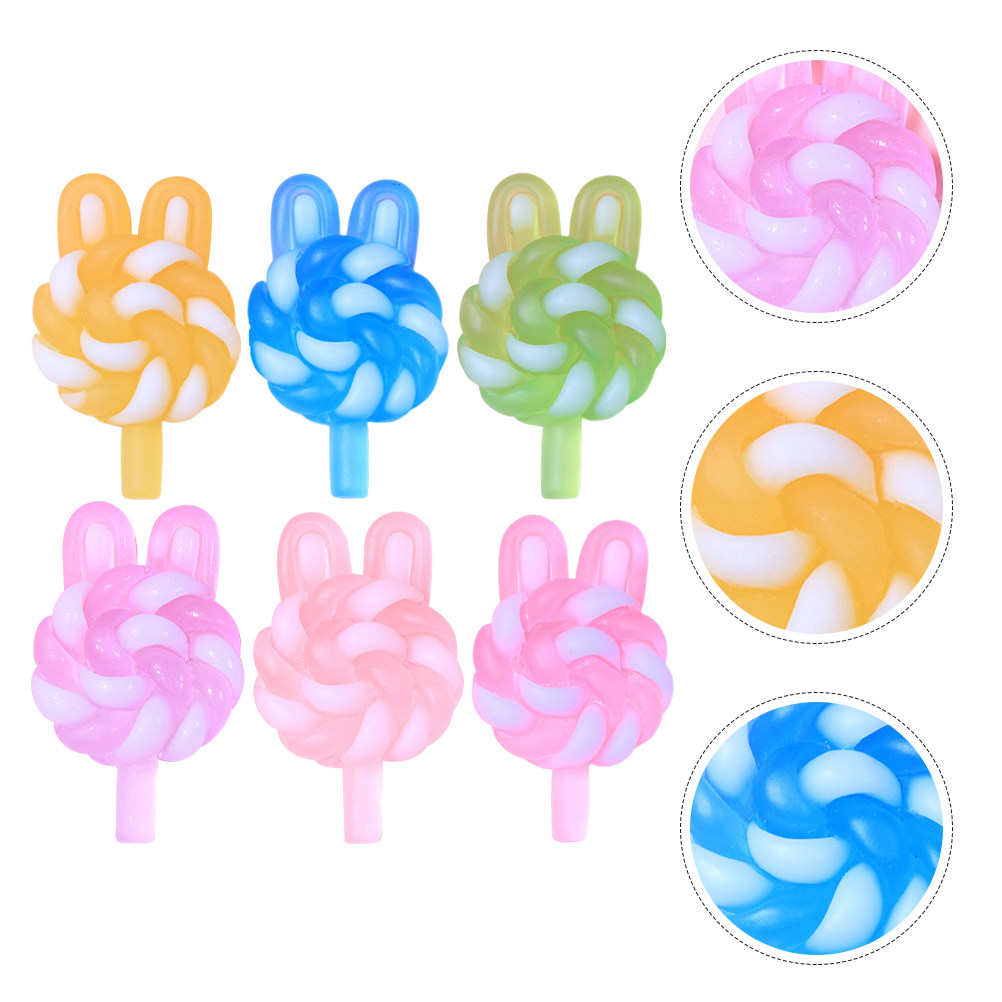 Resin Crafts - 24 個のかわいい漫画ロリポップチャームウサギの形をした光るプラスチック樹脂ペンダント DIY クラフトジュエリー用品キーホルダーネックレス用