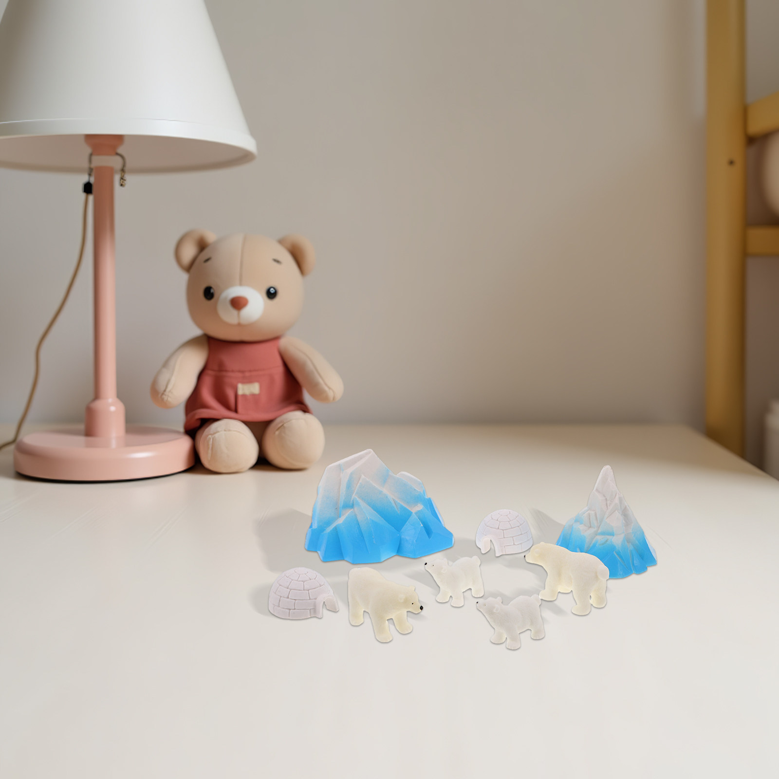 Resin Crafts - 8個入りミニ樹脂製シロクマ北極ジオラマ、氷の家、氷のドーム、雪景色、冬の庭園、マイクロランドスケープ、クリスマスクラフト