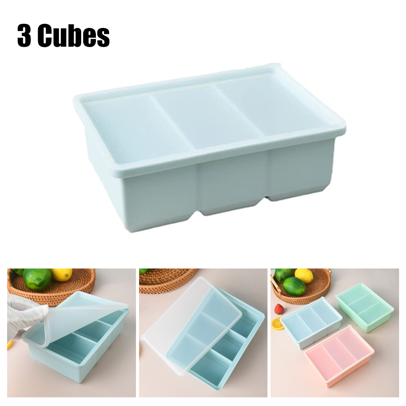 Serving Tray Mold - 1 個巨大なストレージ食品食事ソース蓋付きシリコーン冷凍庫トレイ特大スープ氷 3 キューブトレイ食品冷凍金型