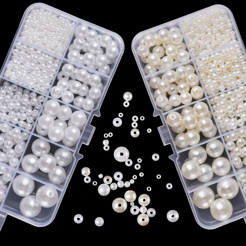 Resin Crafts - 800個入り人工フェイクパール樹脂ビーズキット、丸型パールビーズ、穴あきルーズパール、DIYクラフトネックレスジュエリー用
