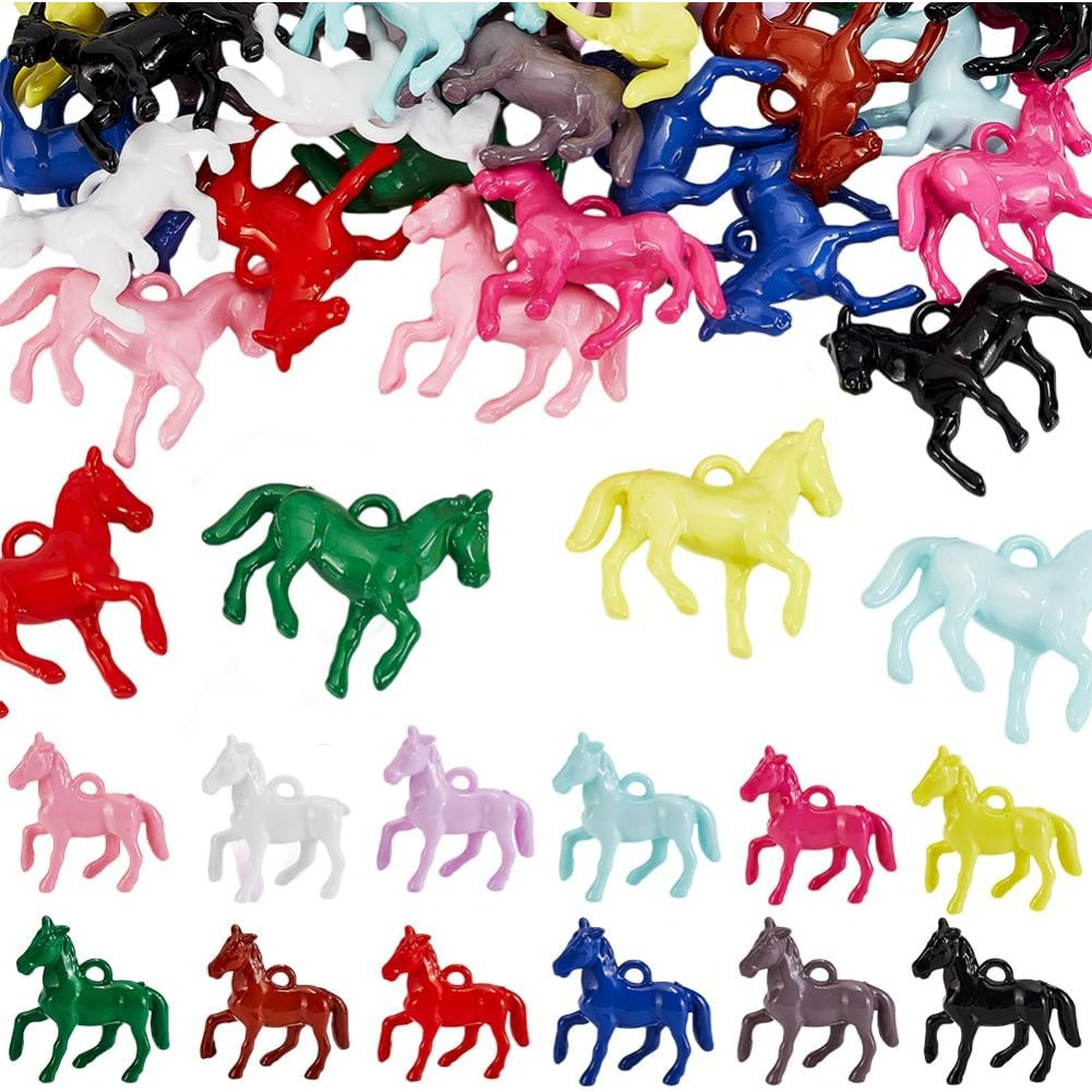 Resin Crafts - 48 個不透明アクリルペンダント 12 色リトルホース動物樹脂チャーム乗馬ペンダントカラフルなクラフトビーズ作成キット