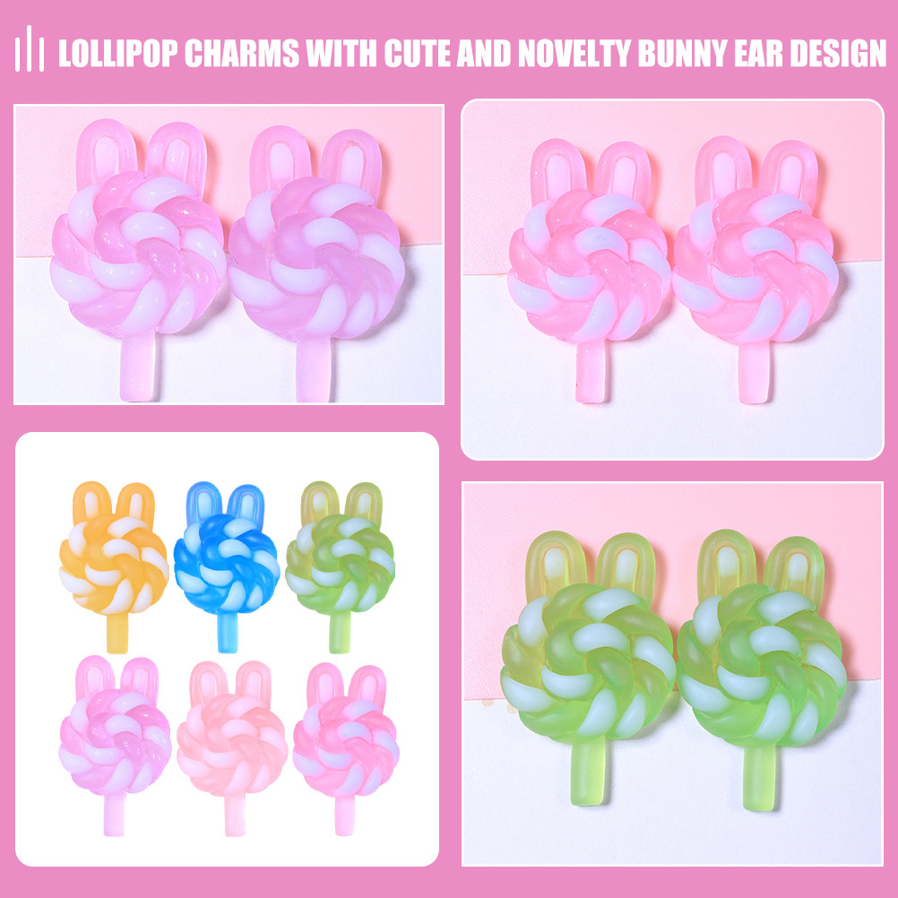 24 個のかわいい漫画ロリポップチャームウサギの形をした光る - Resin Crafts のレビューと価格